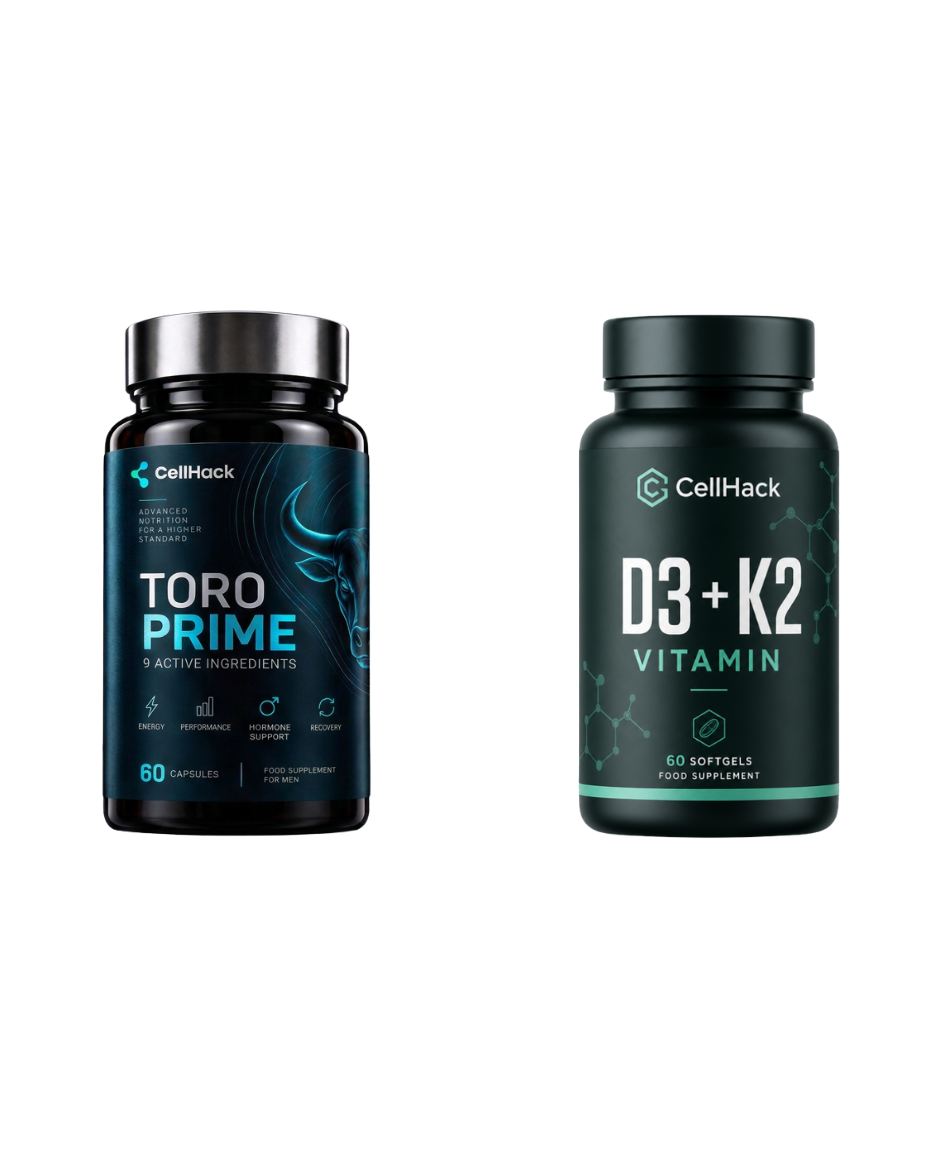 Toro Prime™ and CellHack D3 + K2 bottles side by side