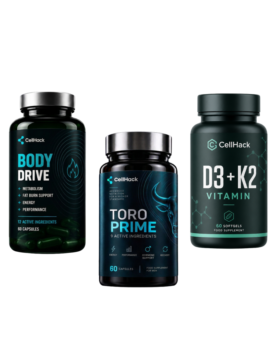 Body Drive, Toro Prime™ and CellHack D3 + K2 bottles together